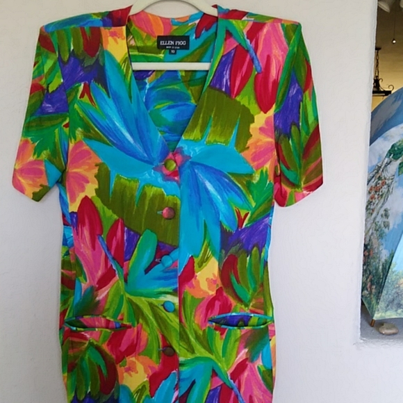 Vintage Ellen Figg Top Tops - Vintage 1980s Color Burst Short Sleeve Top Blouse